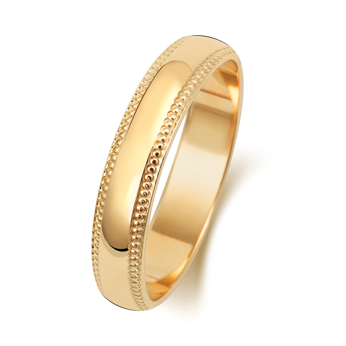 9ct Gold Beaded Edged Wedding Band | 4mm