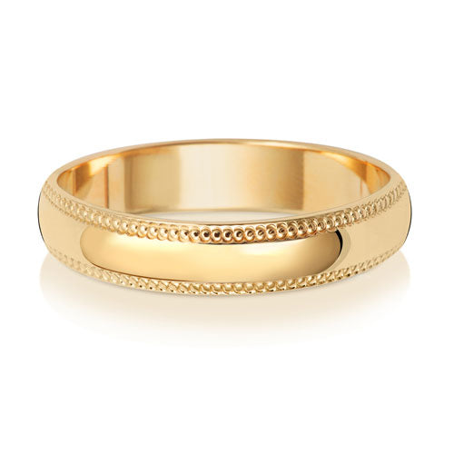 9ct Gold Beaded Edged Wedding Band | 4mm