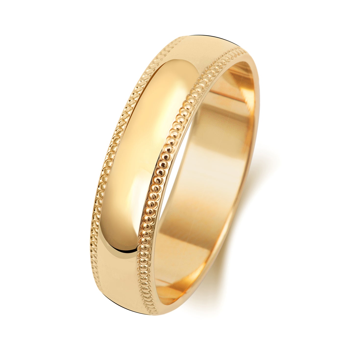 9ct Gold Beaded Edged Wedding Band | 5mm