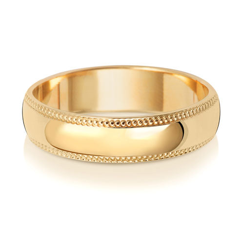 9ct Gold Beaded Edged Wedding Band | 5mm