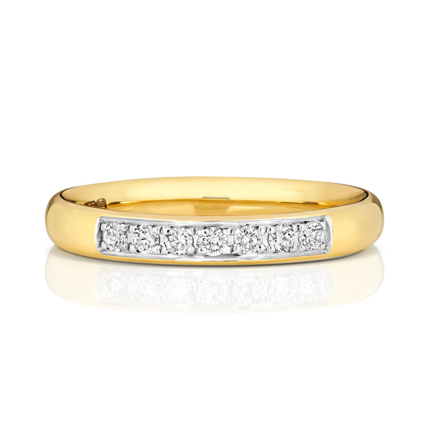 9ct gold diamond eternity wedding band with 0.12ct diamonds, featuring a sleek design by THC.