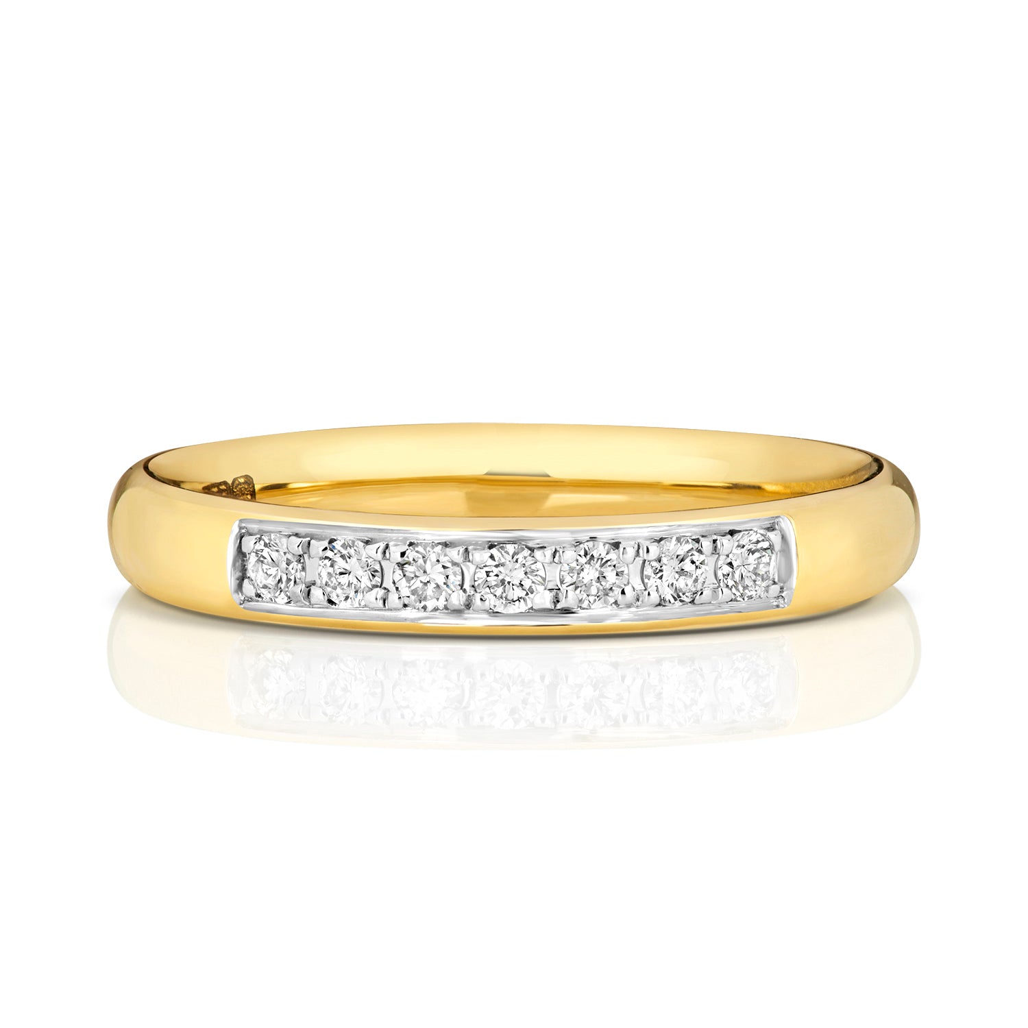 9ct gold diamond eternity wedding band with 0.12ct diamonds, featuring a sleek design by THC.