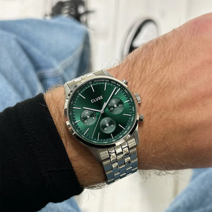 CLUSE Anthéor Multifunction Steel Silver/Green - John Ross Jewellers