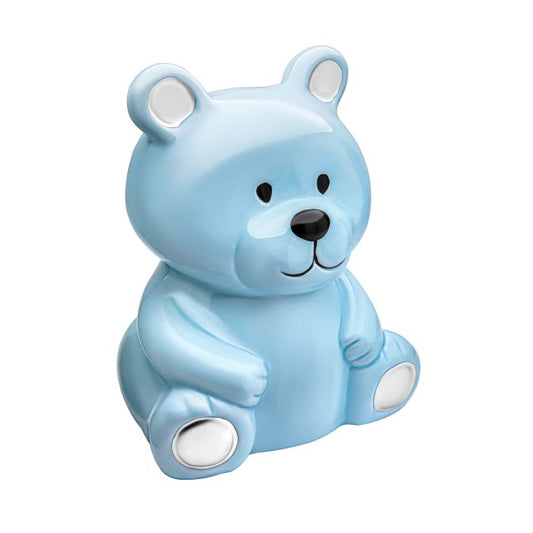 Blue Teddy Bear Ceramic Money Box - D for Diamond - John Ross Jewellers
