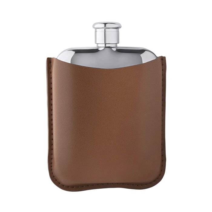 Fred Bennett Hip Flask with Brown Leather Sleeve