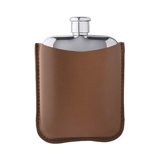 Fred Bennett Hip Flask with Brown Leather Sleeve