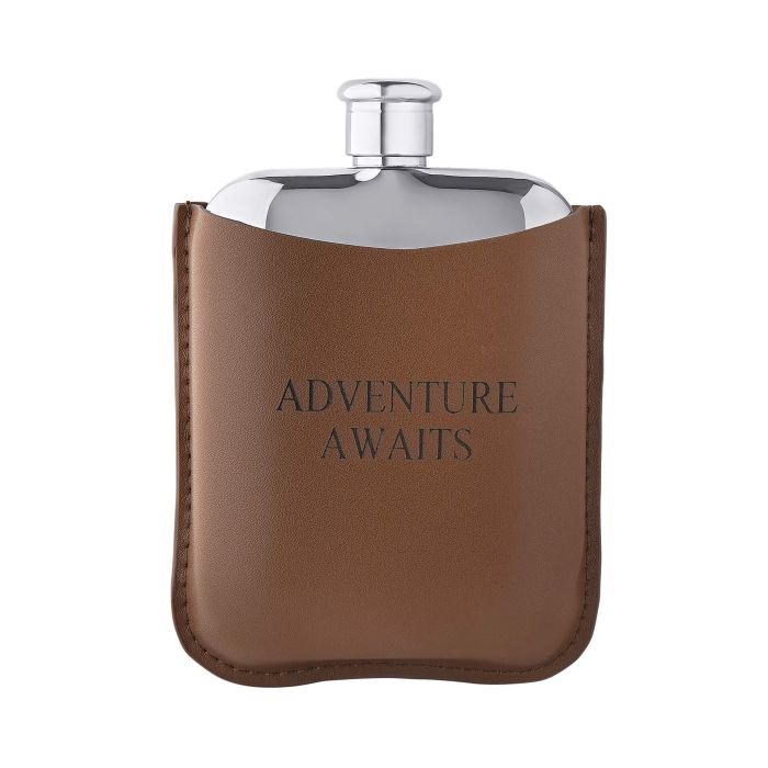 Fred Bennett Hip Flask with Brown Leather Sleeve