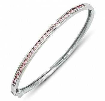 Kids Silver Pink CZ Bangle - John Ross Jewellers