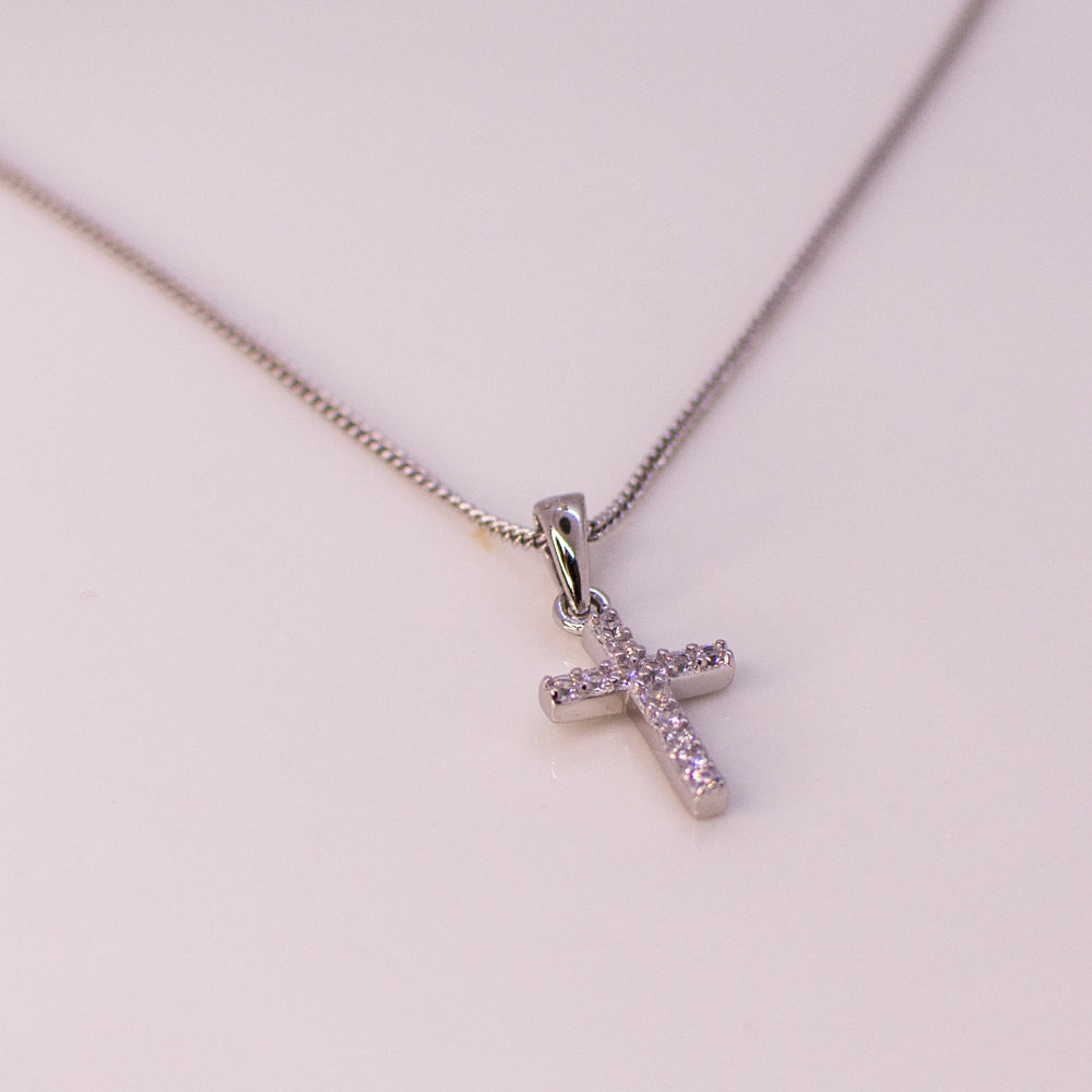 Silver Mini CZ Cross Necklace - John Ross Jewellers