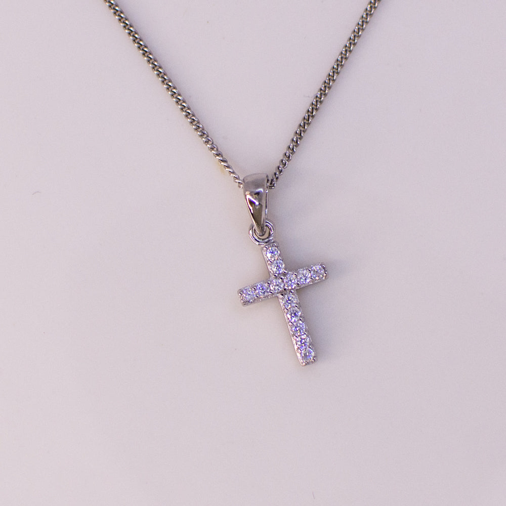 Silver Mini CZ Cross Necklace - John Ross Jewellers