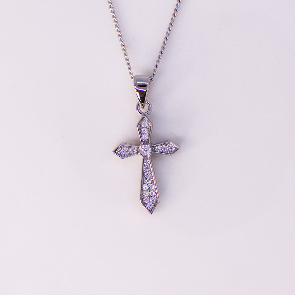 Silver CZ Cross Necklace - John Ross Jewellers