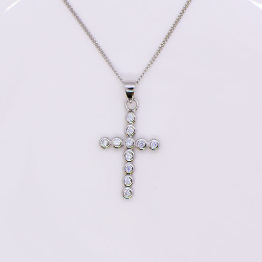 Silver CZ Bezel Set Cross Necklace - John Ross Jewellers