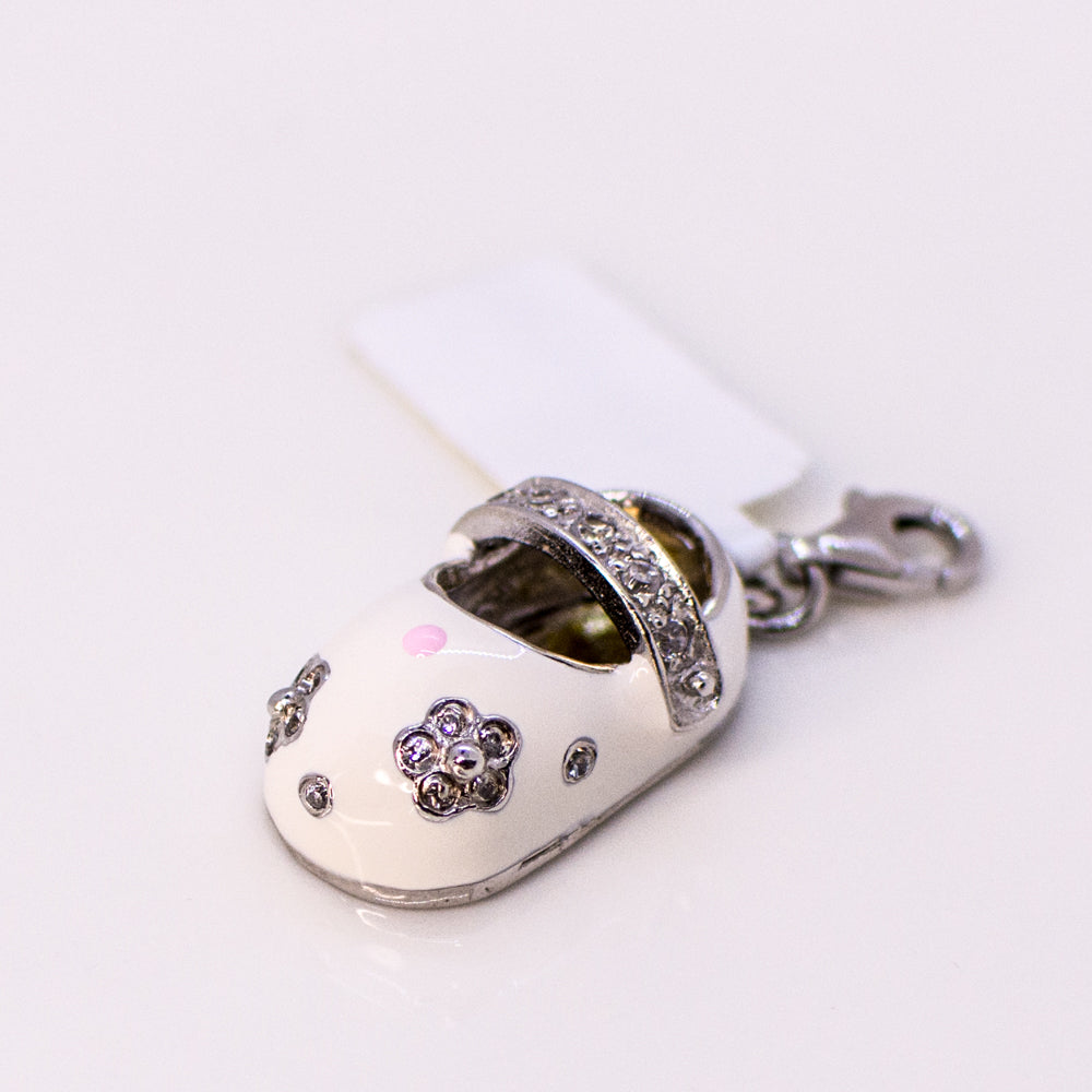 Silver White Enamelled Baby Boot Charm | Maxi Size - John Ross Jewellers
