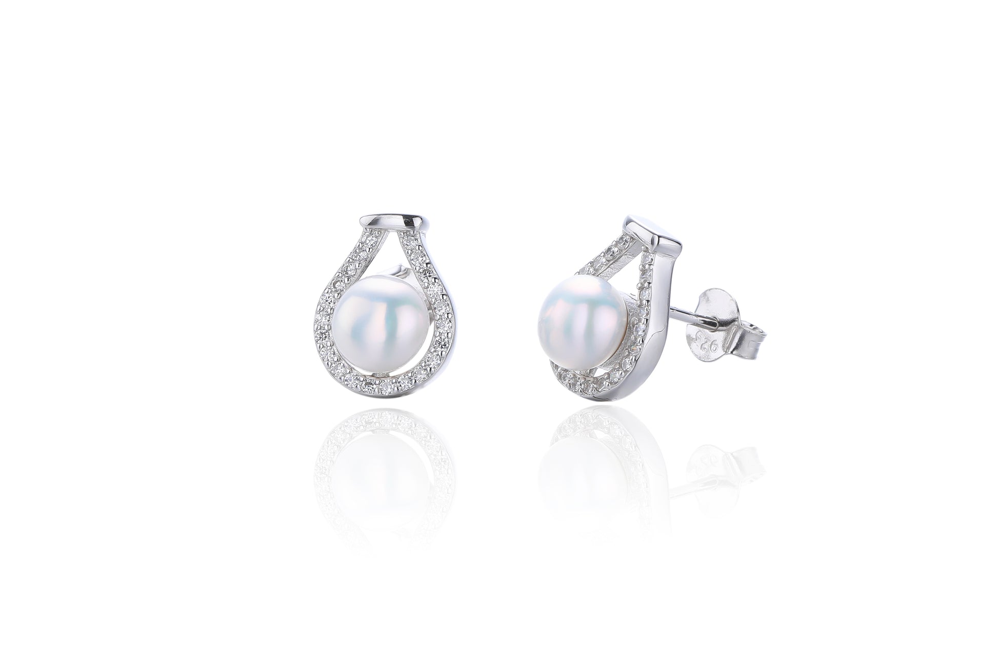 Silver CZ Pearl Stud Earrings - John Ross Jewellers