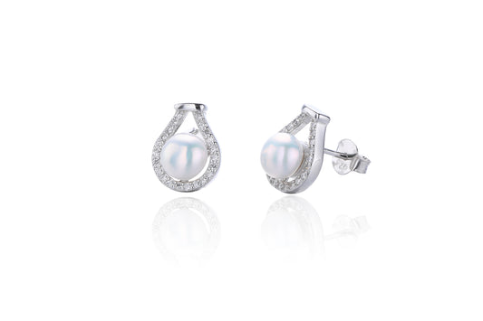 Silver CZ Pearl Stud Earrings - John Ross Jewellers