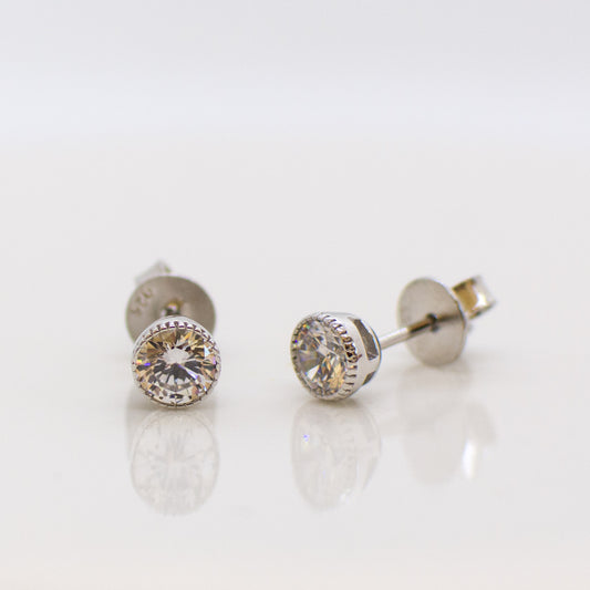 Silver CZ Millgrain Stud Earrings - John Ross Jewellers