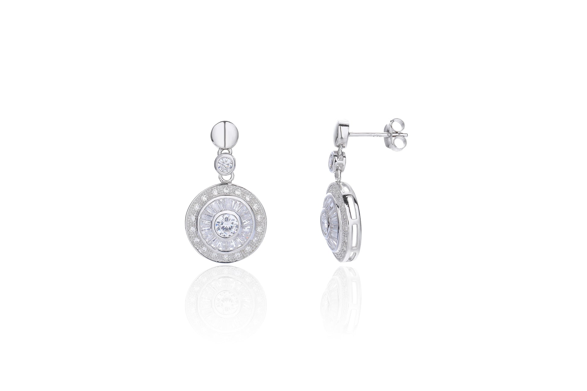 Silver CZ Round Drop Earrings - John Ross Jewellers