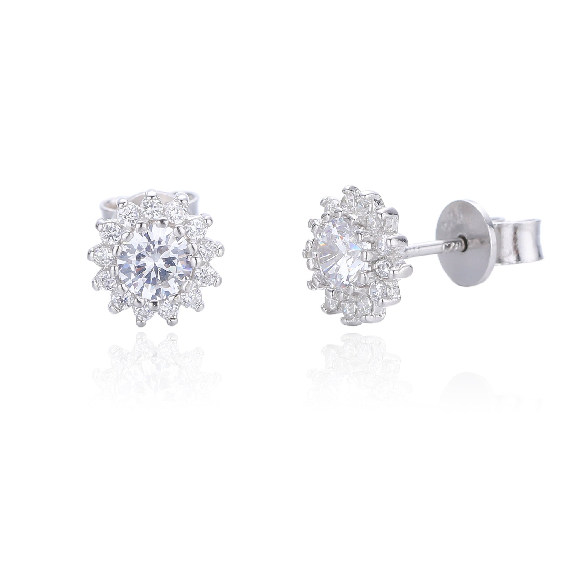 Silver CZ Floral Cluster Stud Earrings - John Ross Jewellers