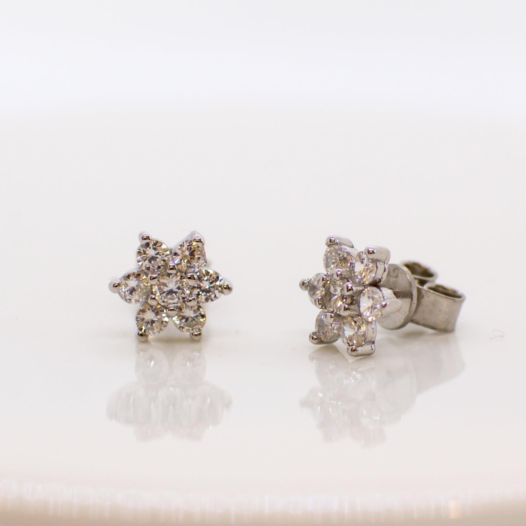 Silver CZ Flower Cluster Stud Earrings - John Ross Jewellers
