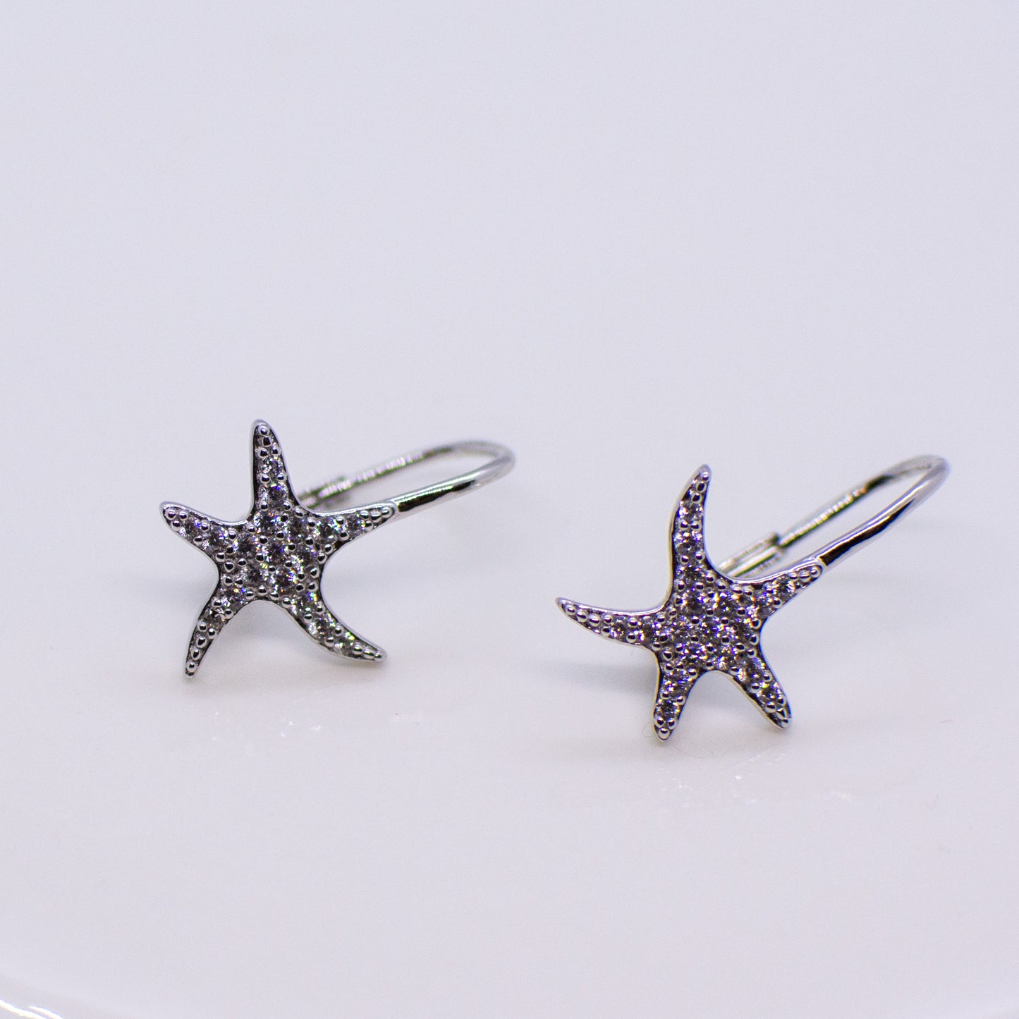 Silver CZ Starfish Drop Earrings - John Ross Jewellers
