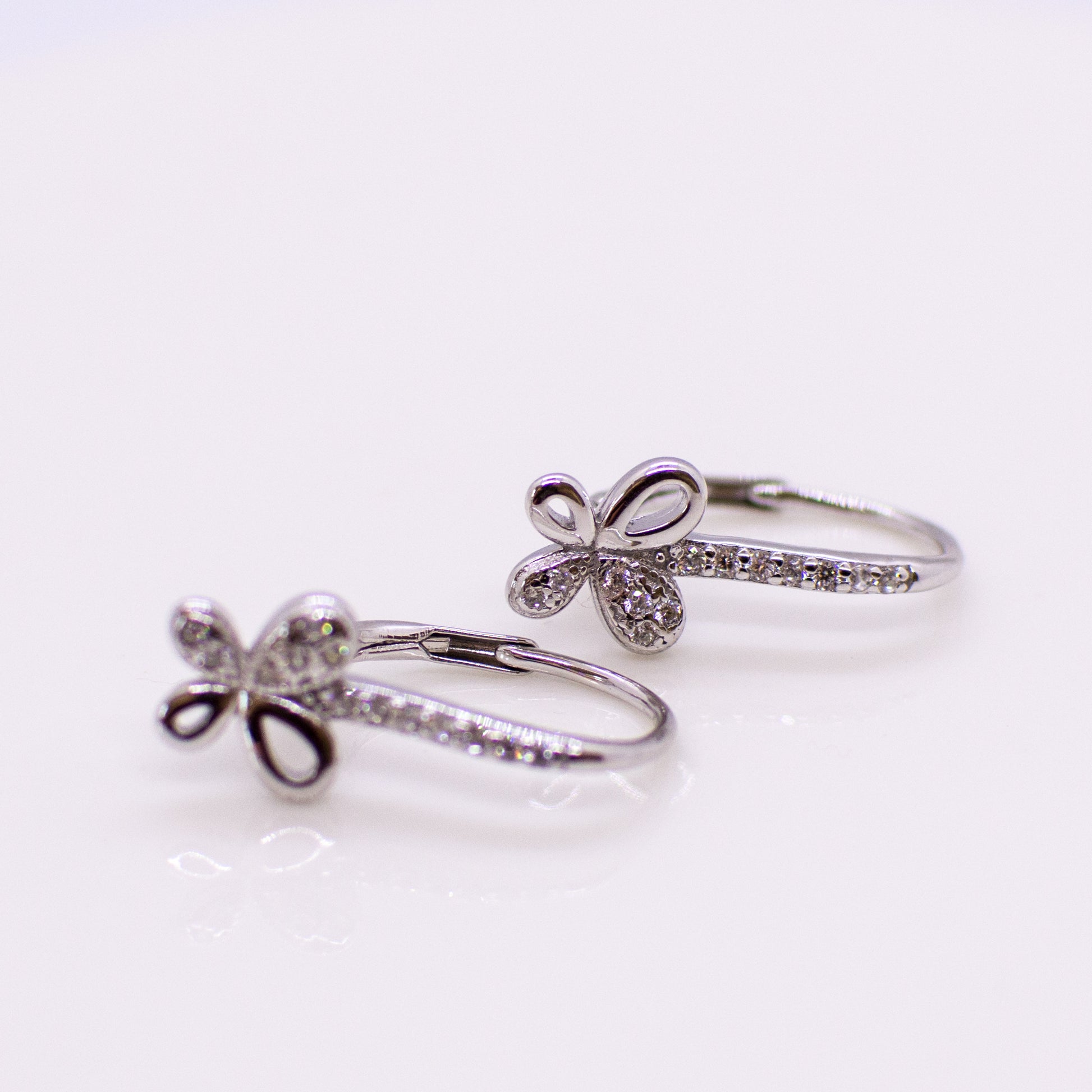 Silver Half Set CZ Butterfly Drop Earrings - John Ross Jewellers