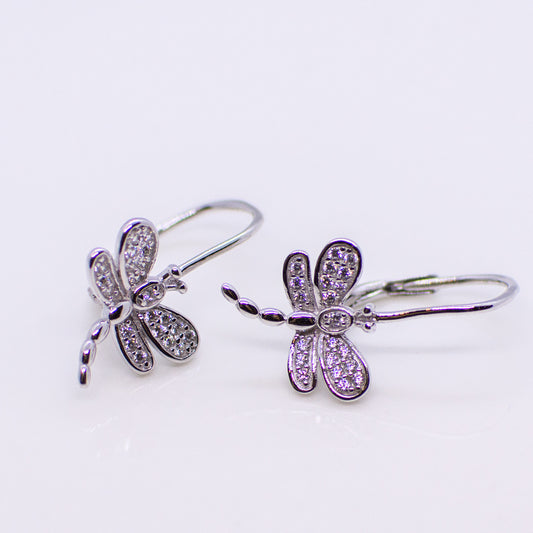 Silver CZ Dragonfly Drop Earrings - John Ross Jewellers