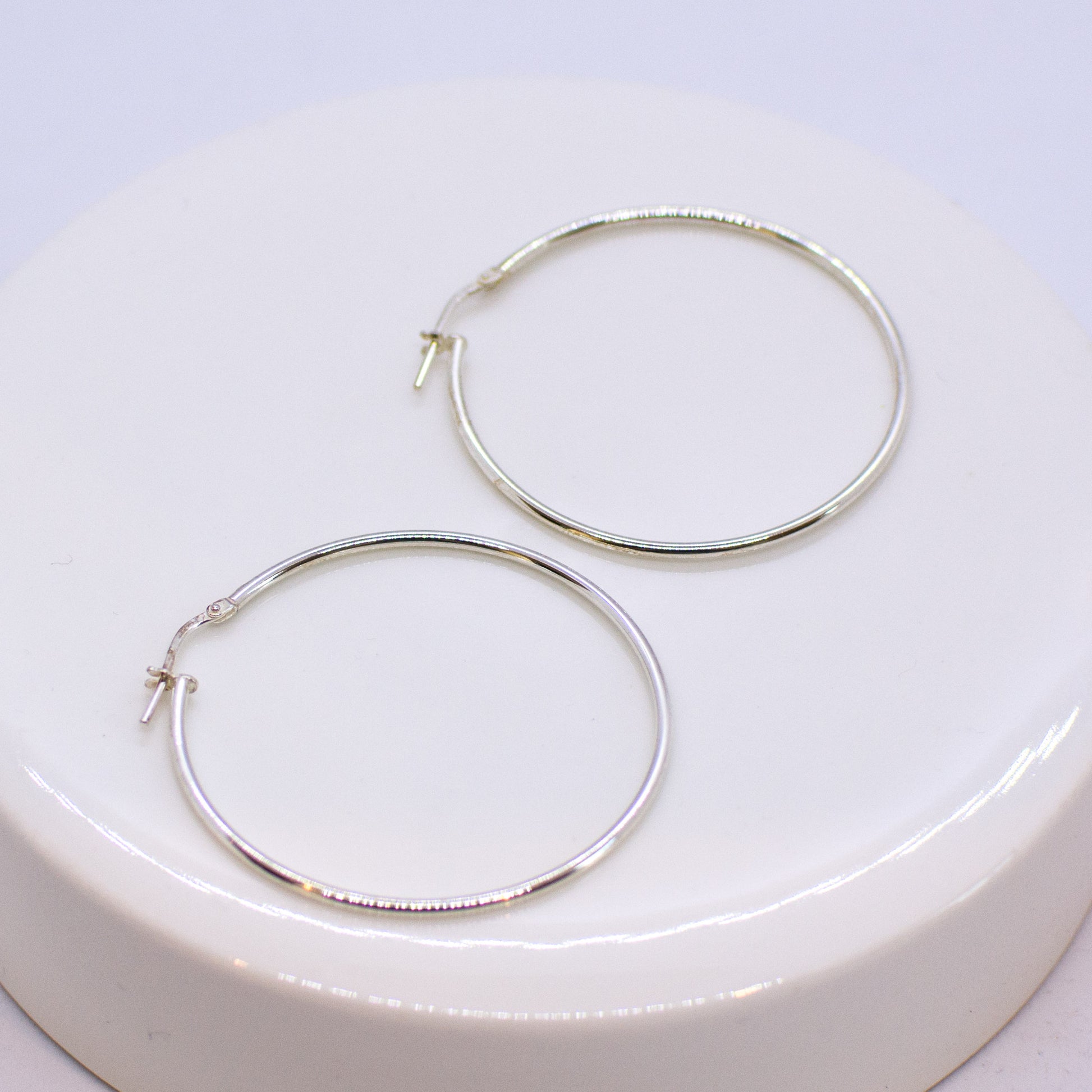 Silver Skinny 40mm Hoop Earrings - John Ross Jewellers