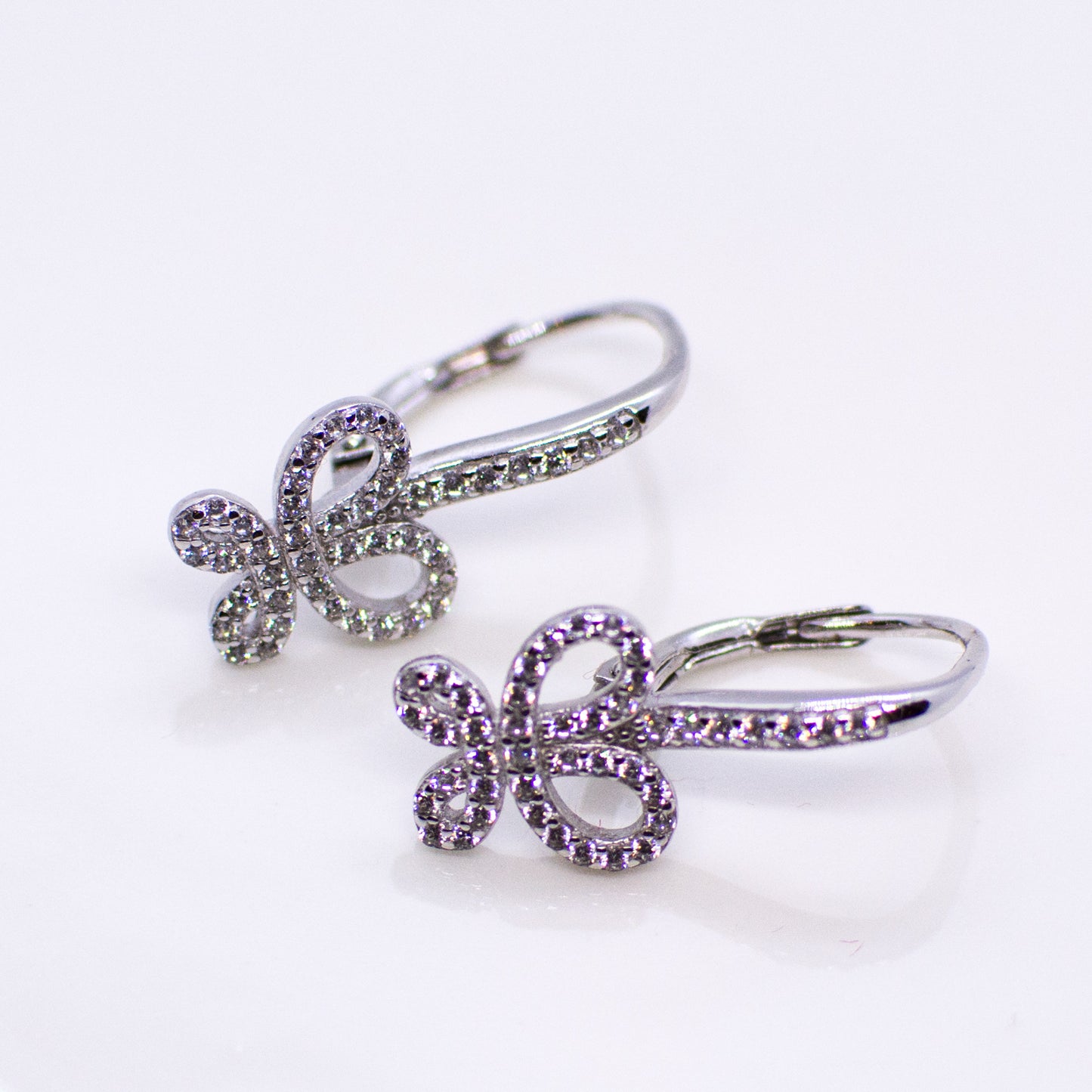 Silver CZ Butterfly Drop Earrings - John Ross Jewellers