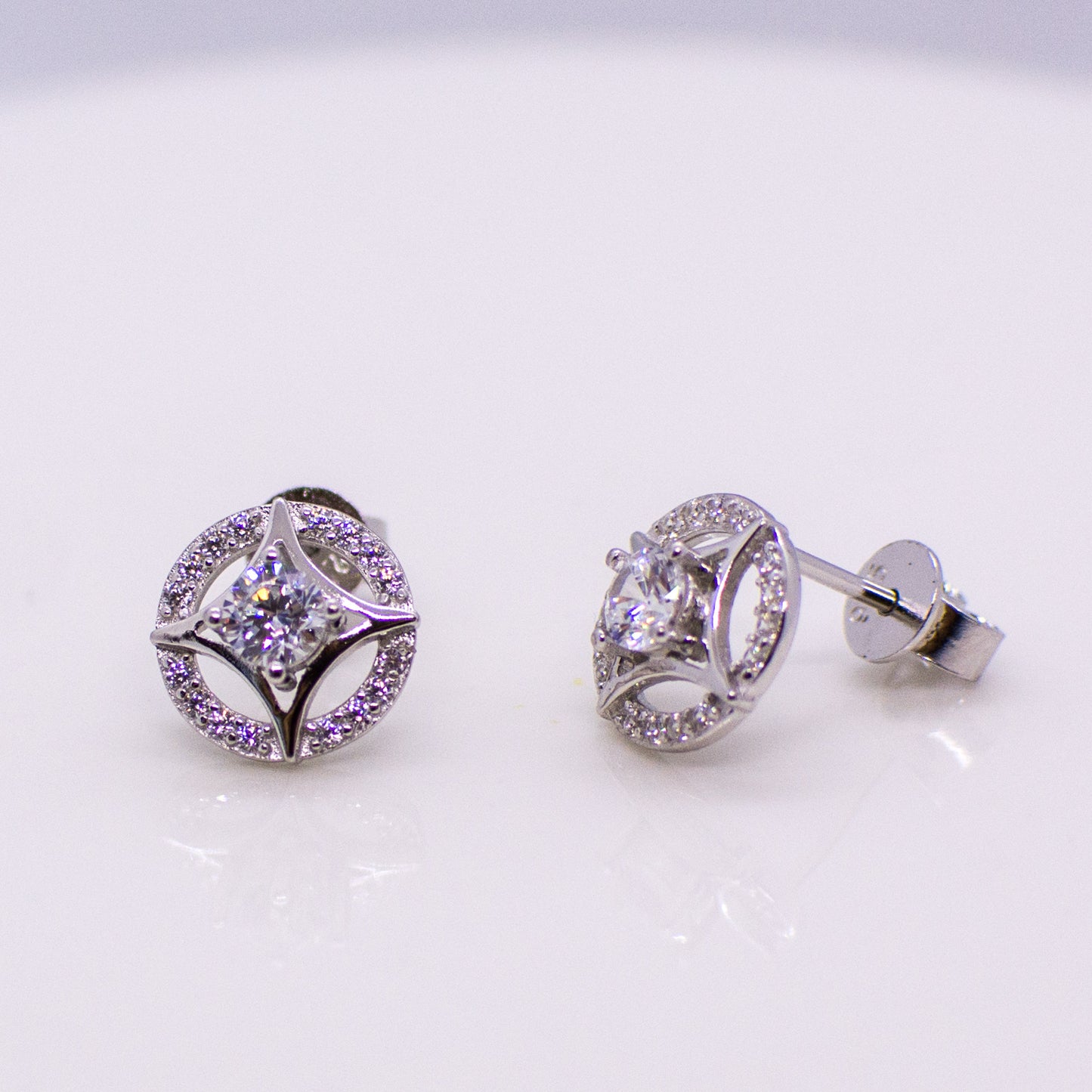 Silver CZ Halo Stud Earrings - John Ross Jewellers