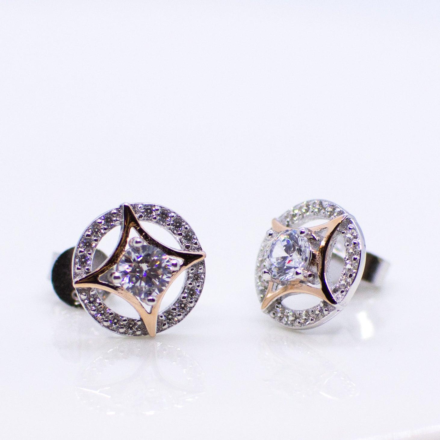 Silver & Rose Star CZ Stud Earrings - John Ross Jewellers