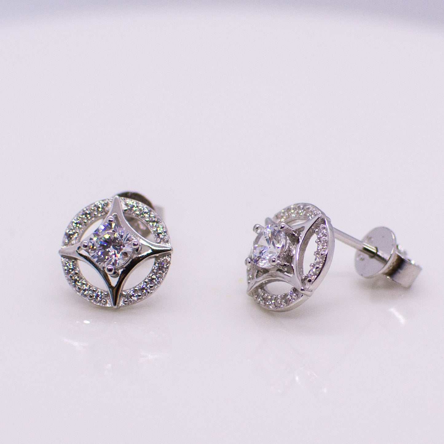 Silver CZ Halo Stud Earrings - John Ross Jewellers