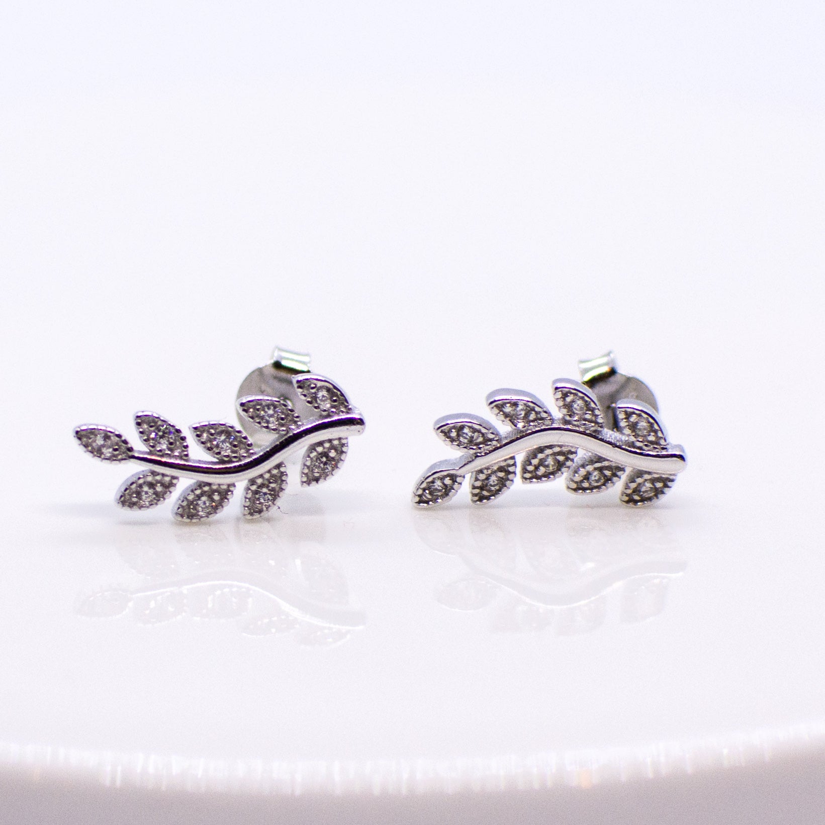 Silver CZ Sprig Stud Earrings - John Ross Jewellers