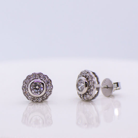 Silver CZ Floral Cluster Stud Earrings - John Ross Jewellers