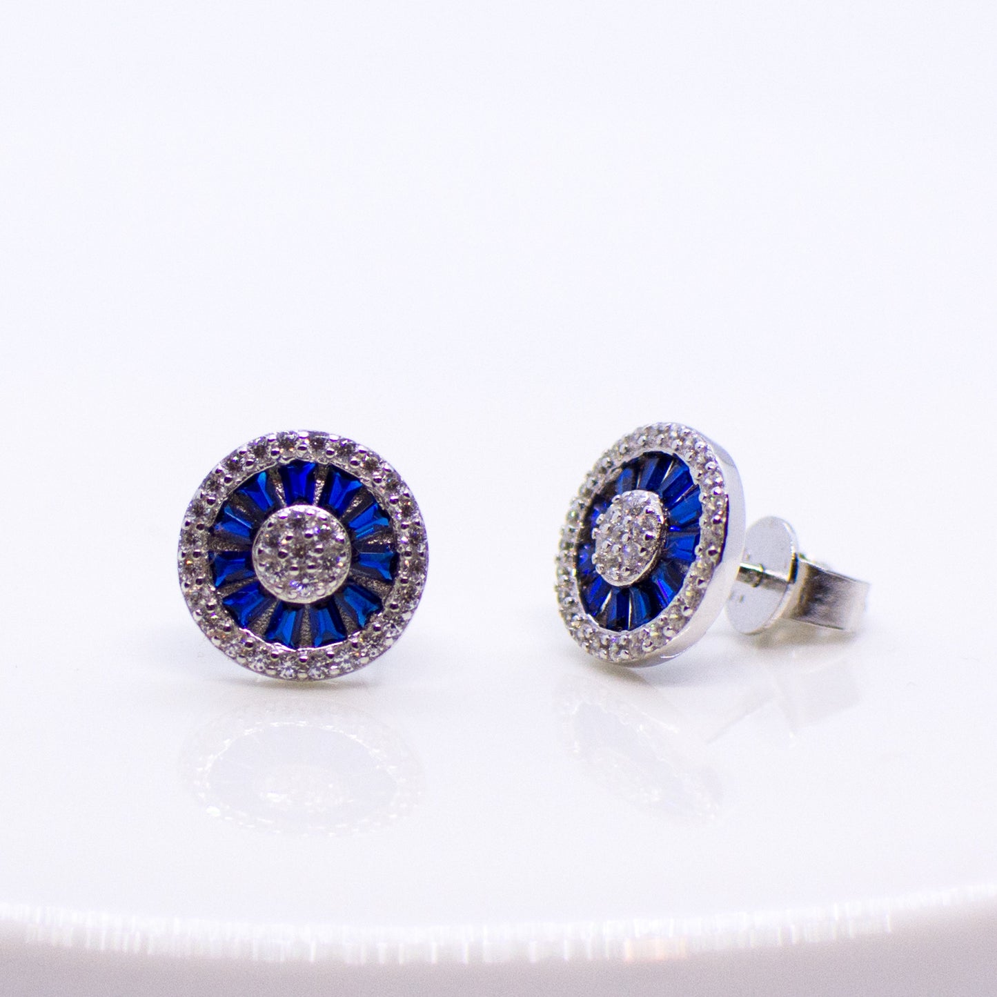 Silver Created Sapphire & CZ Stud Earrings - John Ross Jewellers