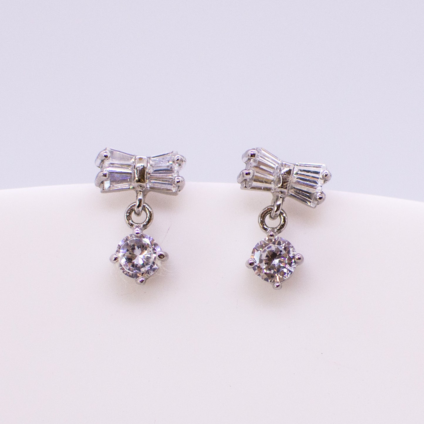 Silver CZ Bow & Drop Stud Earrings - John Ross Jewellers
