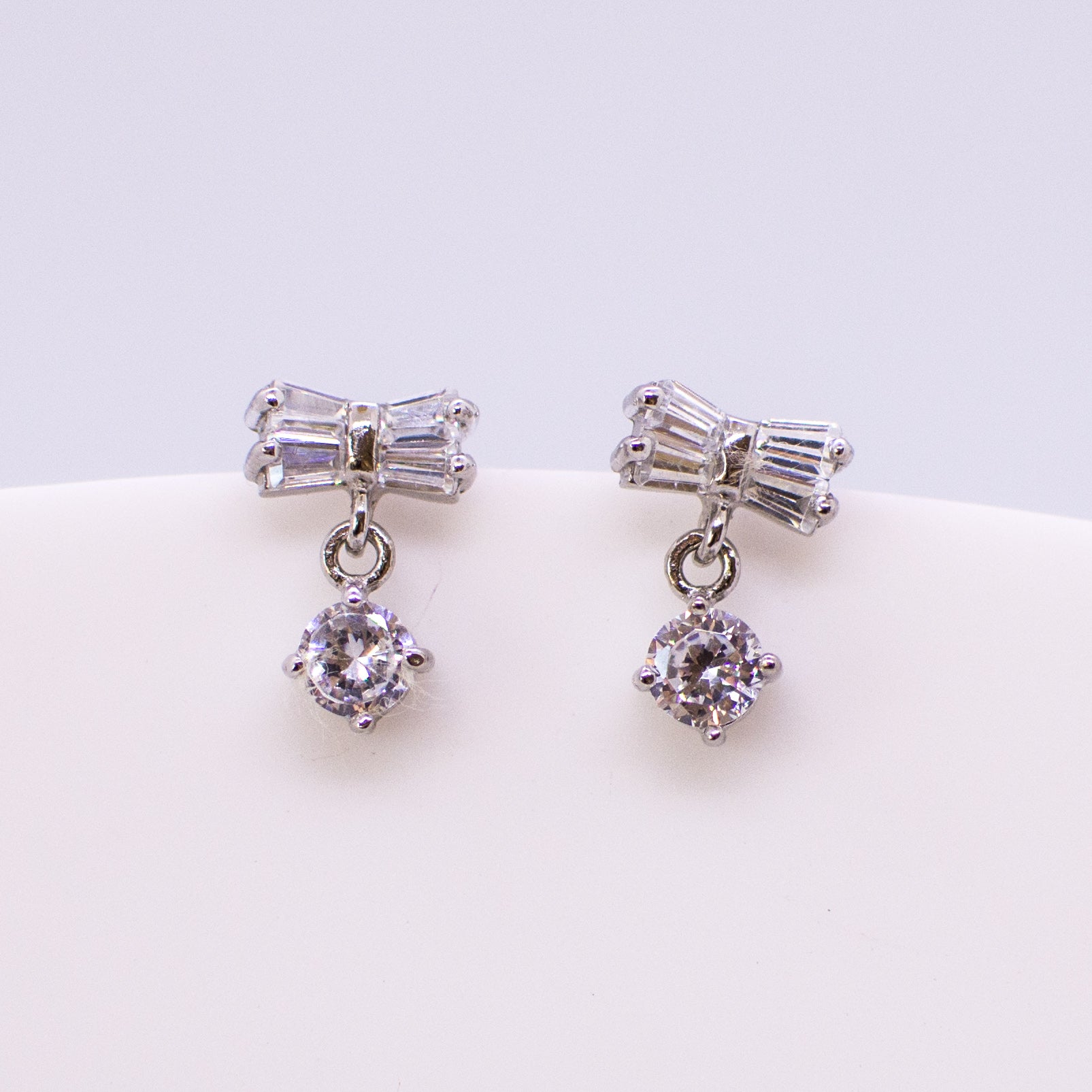 Silver CZ Bow & Drop Stud Earrings - John Ross Jewellers