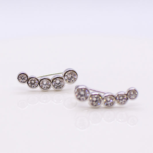 Silver Rub Over CZ Ear Climbers - John Ross Jewellers