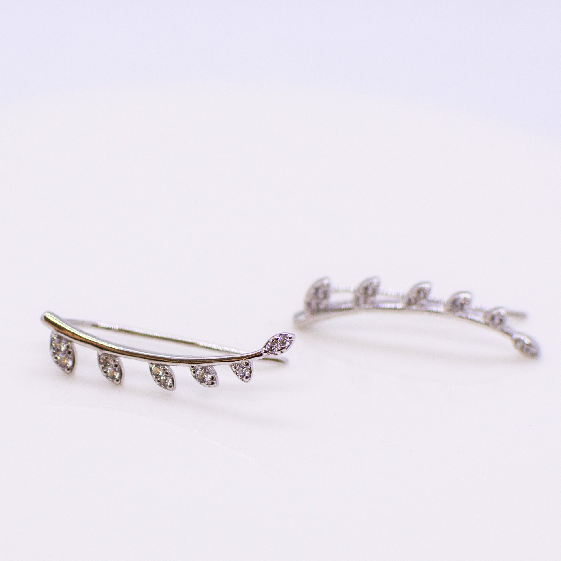 Silver CZ Sprig Ear Climbers - John Ross Jewellers