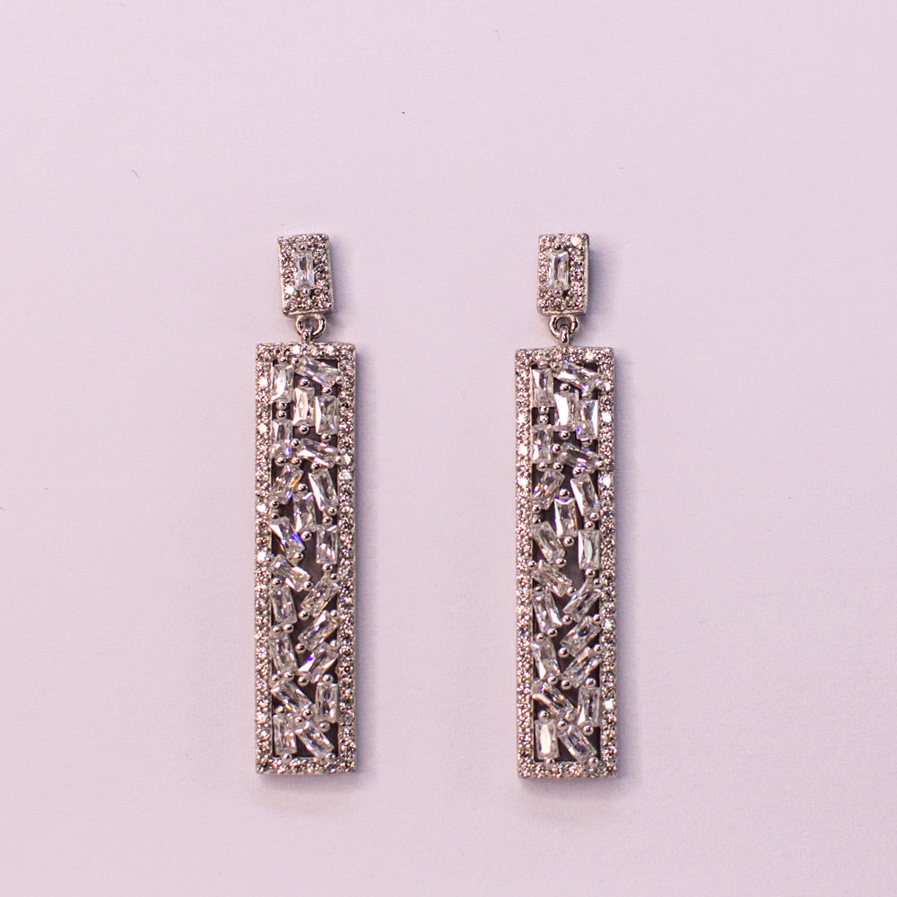 Silver CZ Long Drop Earrings - John Ross Jewellers