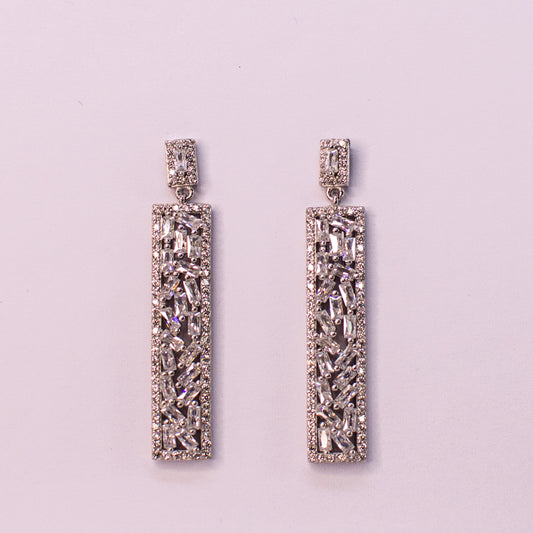 Silver CZ Long Drop Earrings - John Ross Jewellers