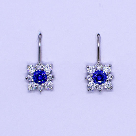 Silver CZ Square Halo Drop Earrings - Created Tanzanite - John Ross Jewellers