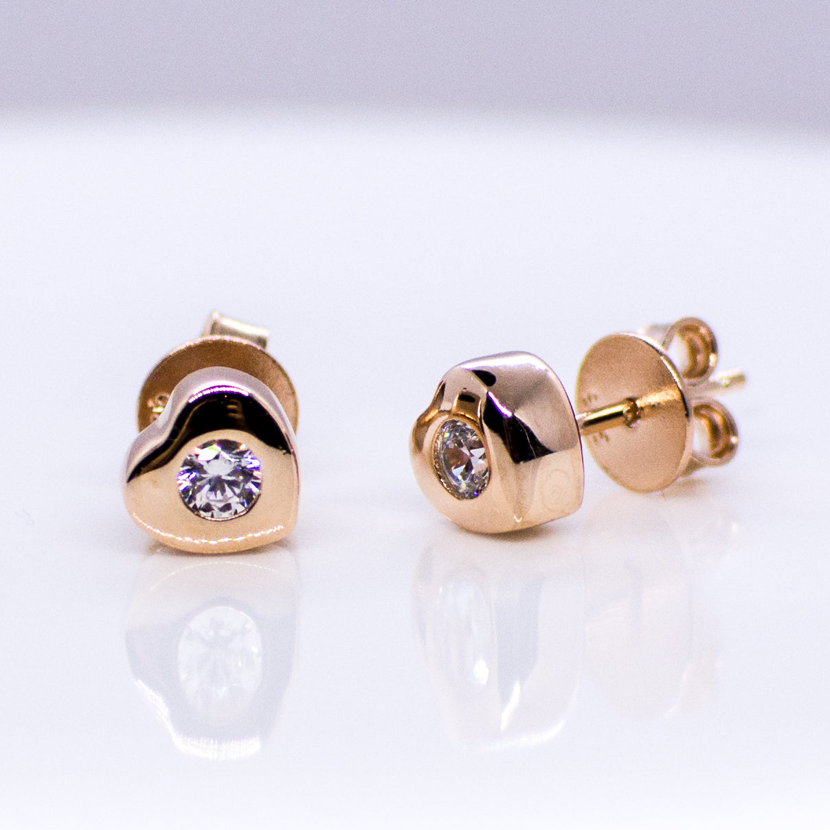 Rose Silver CZ Set Heart Stud Earrings - John Ross Jewellers
