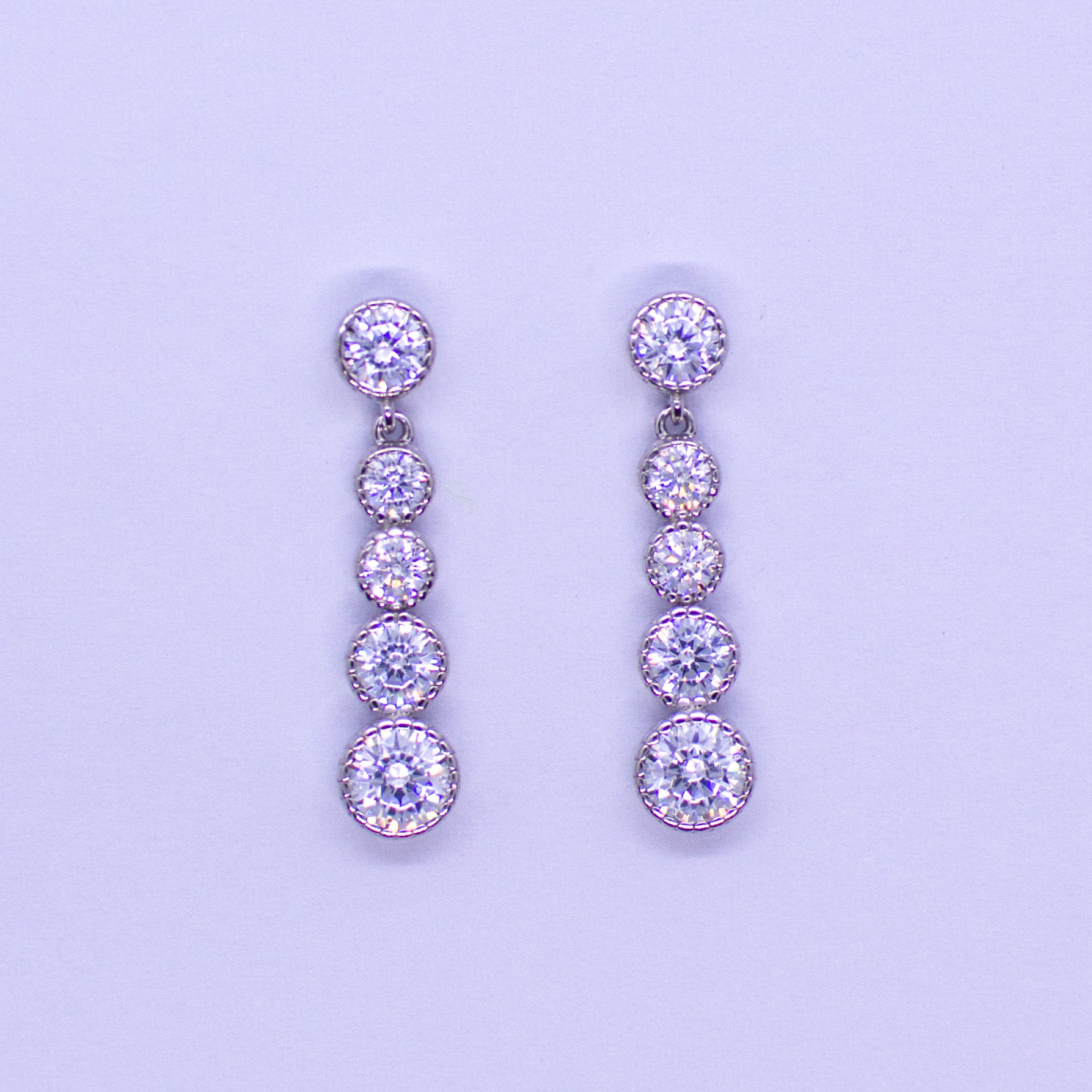 Silver Five Stone Graduated CZ Drop Earrings - John Ross Jewellers