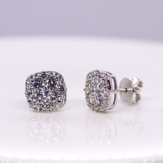 Silver CZ Quattro Halo Stud Earrings - John Ross Jewellers