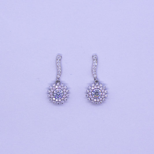 Silver Double Halo Round CZ Drop Earrings - John Ross Jewellers