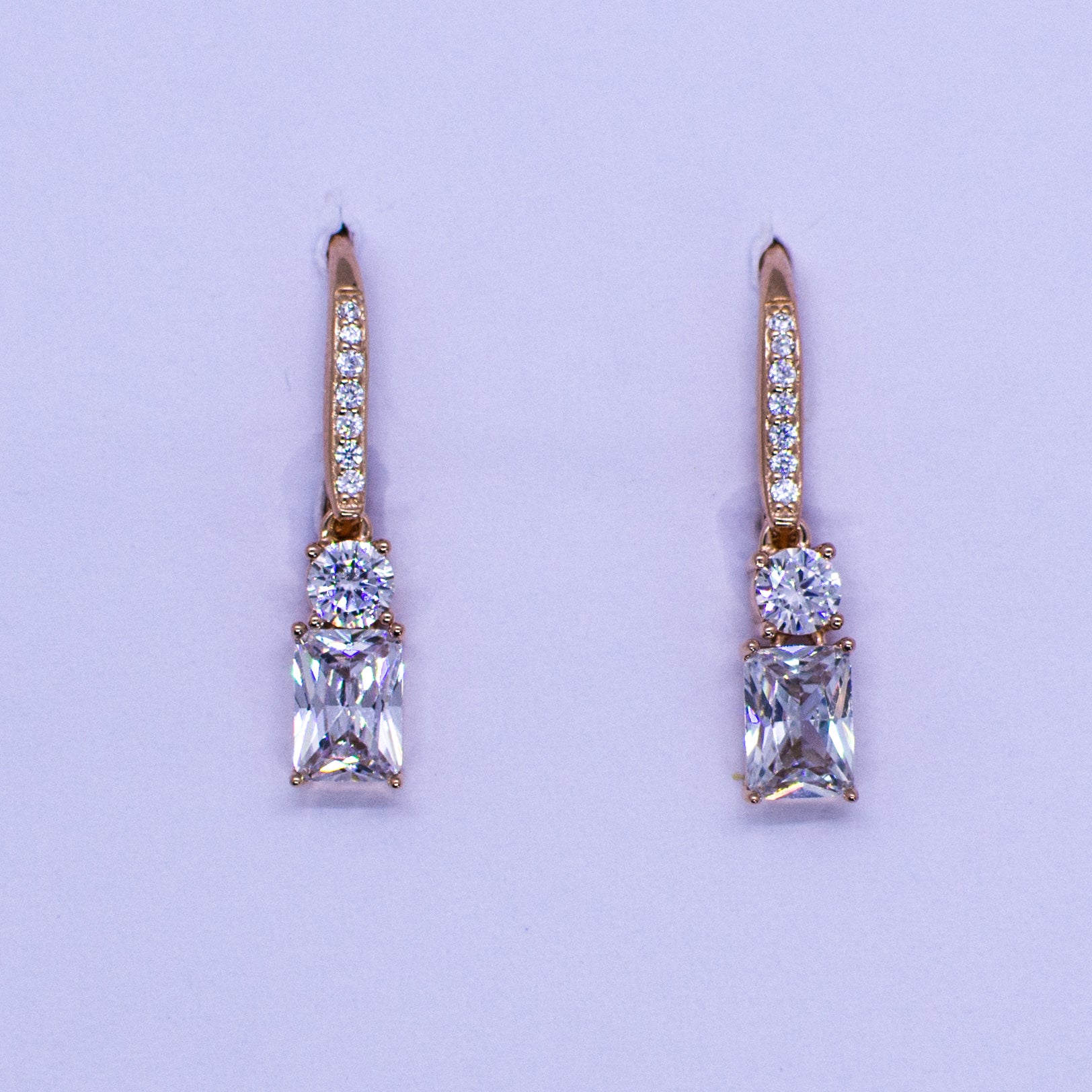 Rose Silver Radiant Cut CZ Drop Earrings - John Ross Jewellers