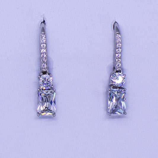 Silver Radiant Cut CZ Drop Earrings - John Ross Jewellers