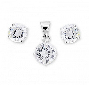 Silver Solitaire Pendant & Earrings Set - John Ross Jewellers