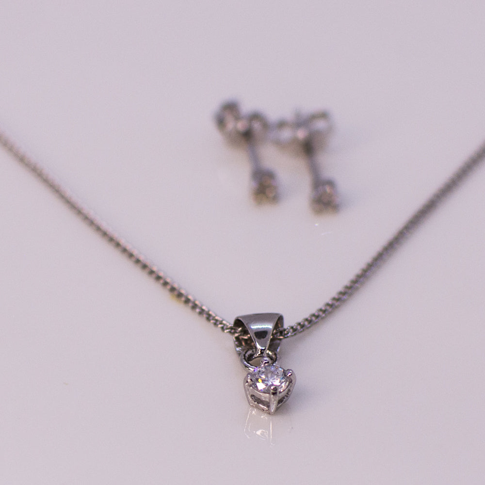 Silver CZ Solitaire Earring and Necklace Set - John Ross Jewellers