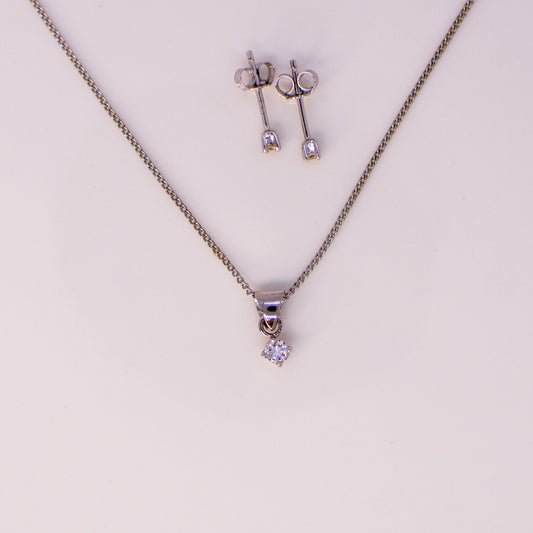 Silver CZ Solitaire Earring and Necklace Set - John Ross Jewellers